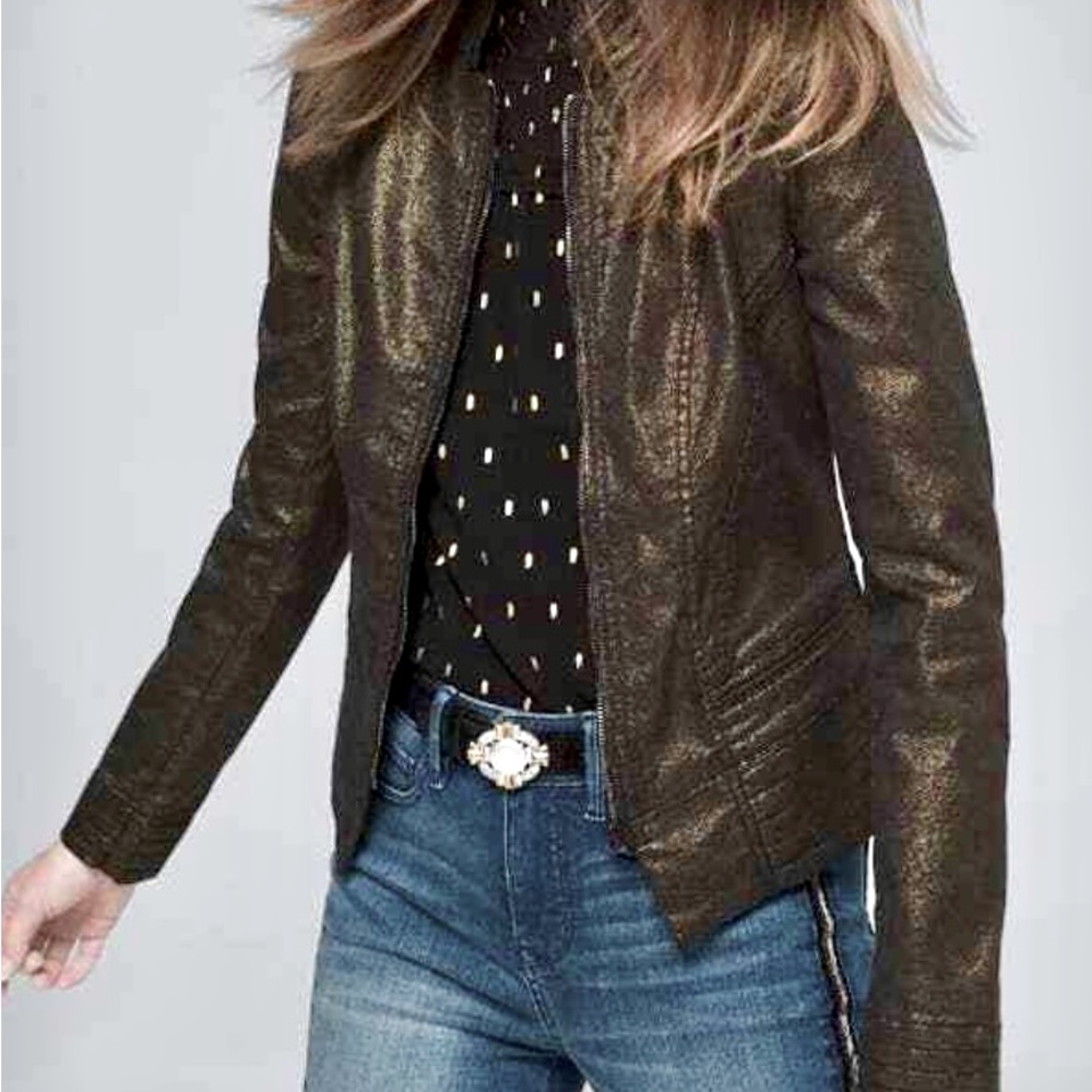 White House Black Market Gold Metallic Bomber  Jacket- Size 12.